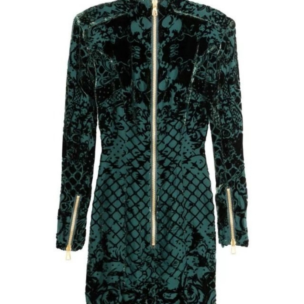 Balmain H&M Green Velvet Mini Dress - Size US 4 - Picture 2 of 6
